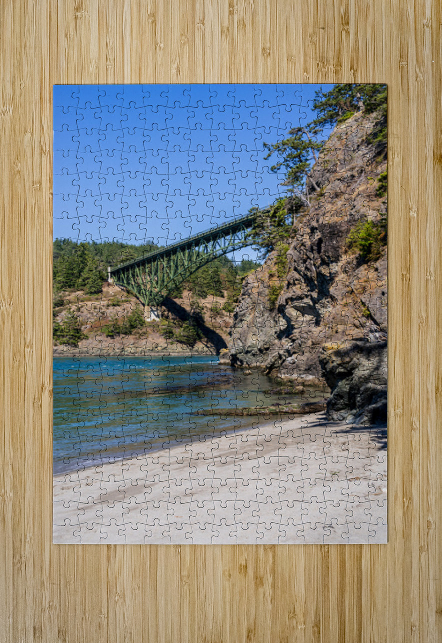 Turbulent water of Deception Pass under historic cantilevered br Steve Heap Puzzle printing