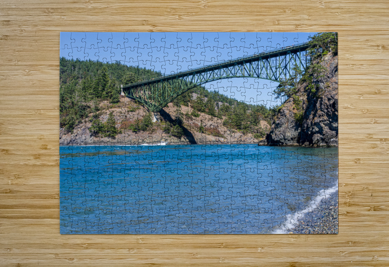 Turbulent water of Deception Pass under historic cantilevered br Steve Heap Puzzle printing