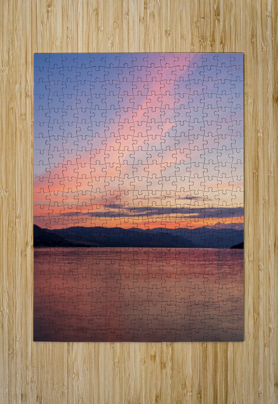Sunset over Lake Chelan with dramatic sky reflected in long dura Steve Heap Puzzle printing