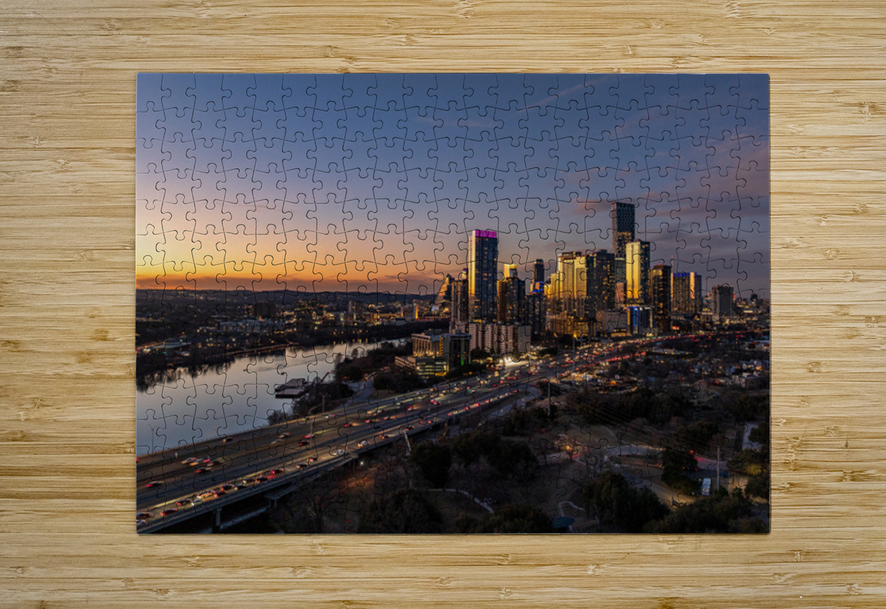 Evening over Austin downtown 2026 in aerial skyline Steve Heap Puzzle printing