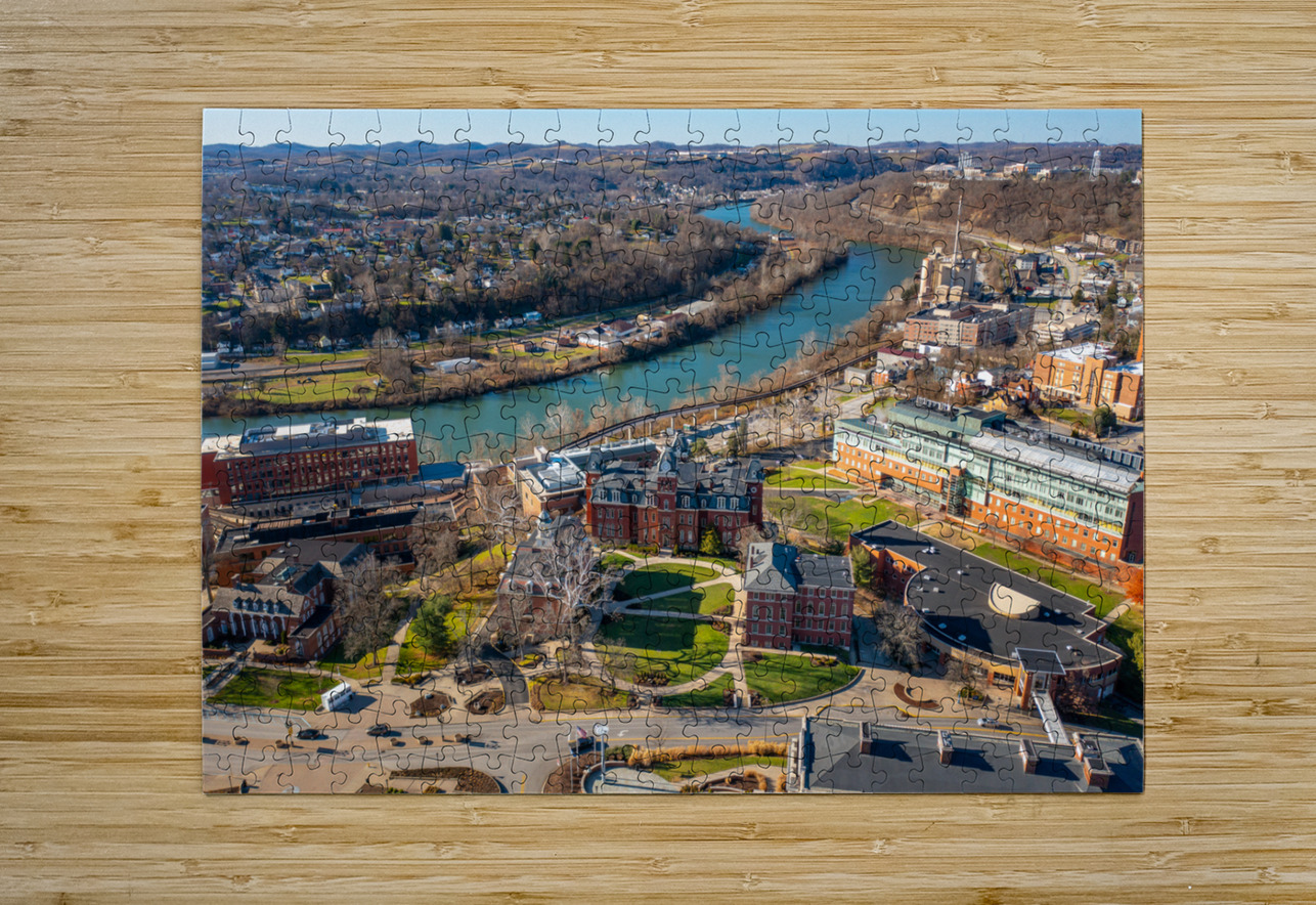 Aerial drone panorama of Woodburn Hall at WVU Steve Heap Puzzle printing