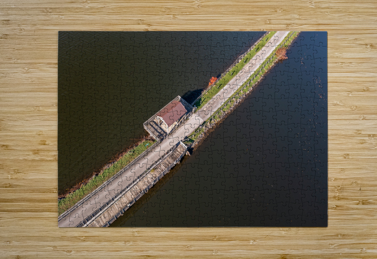 Aerial view of the lake and trail at Cheat Lake Park Steve Heap Puzzle printing