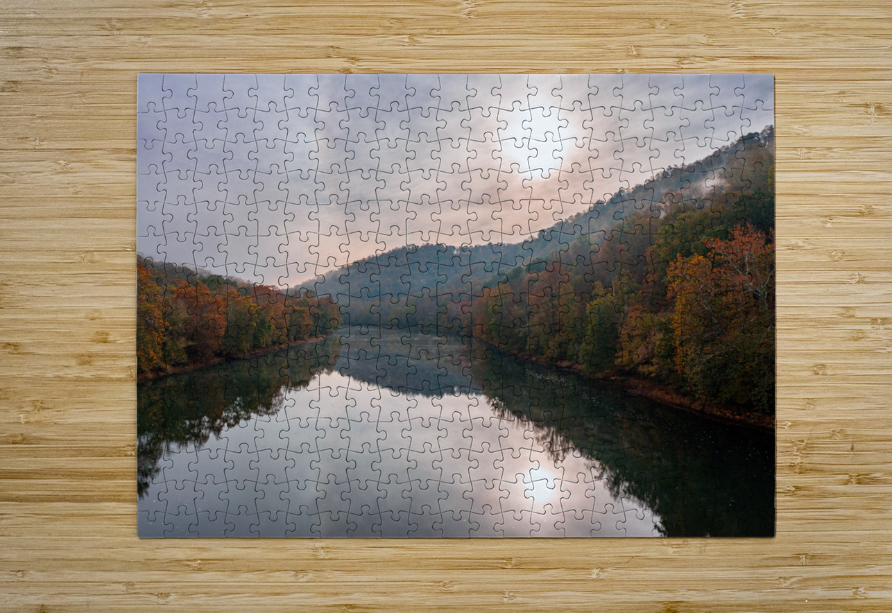 Calm Tygart River by Valley Falls on a misty autumn day Steve Heap Puzzle printing