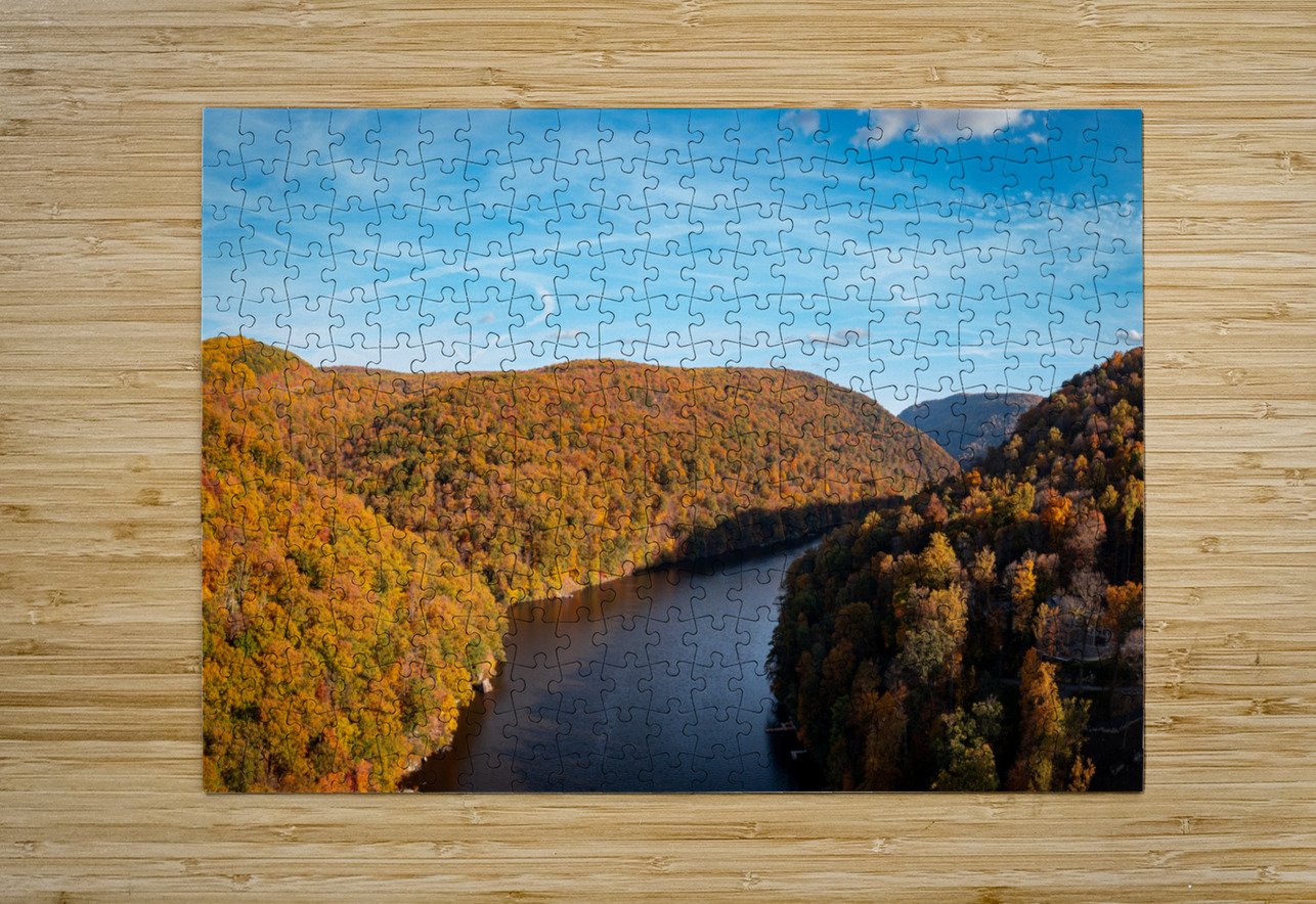 Autumn view of the Cheat river entering the lake in Morgantown WV Steve Heap Puzzle printing