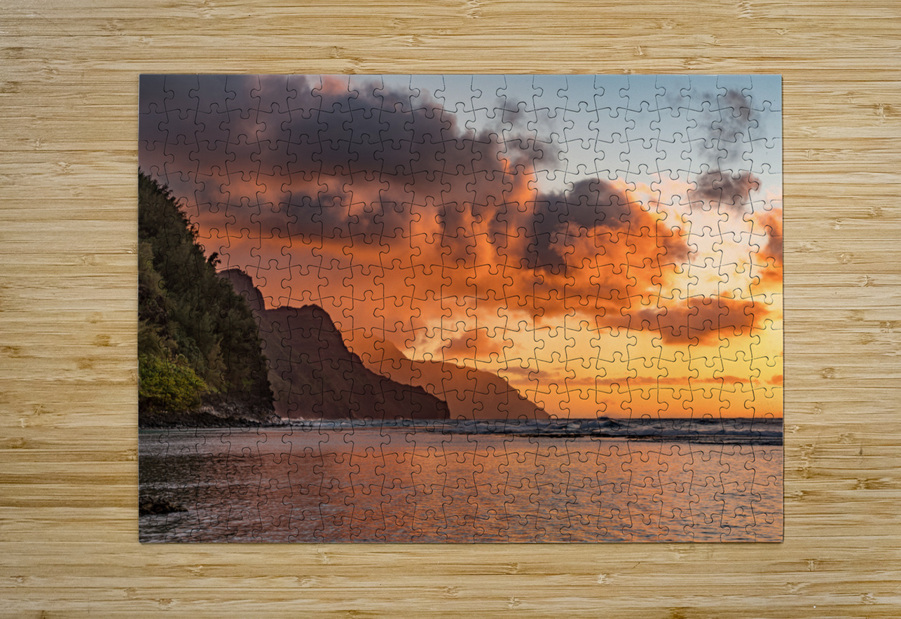 Sunset over the receding mountains of the Na Pali coast of Kauai in Hawaii Steve Heap Puzzle printing