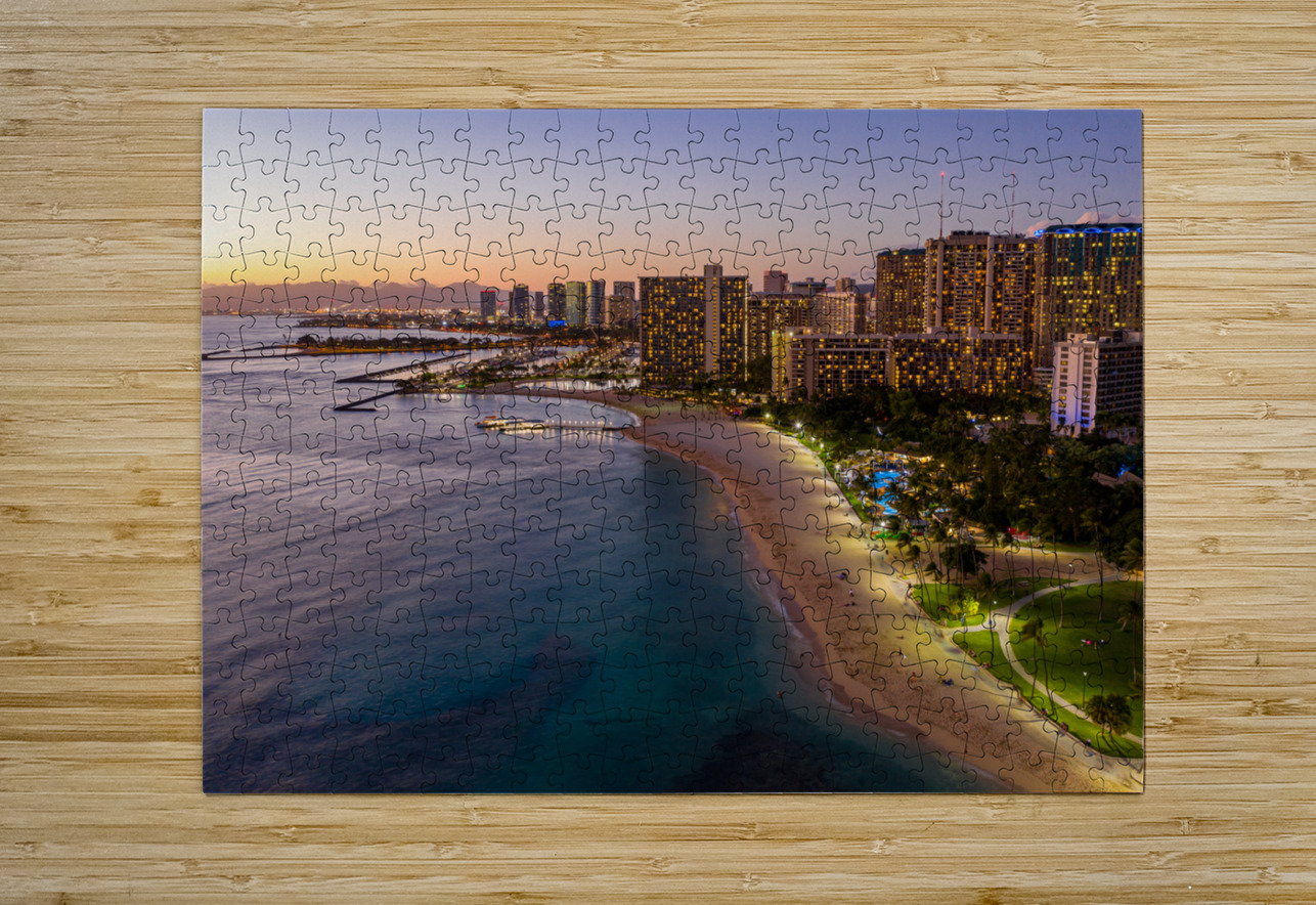 Aerial view of Waikiki beach at sunset Steve Heap Puzzle printing