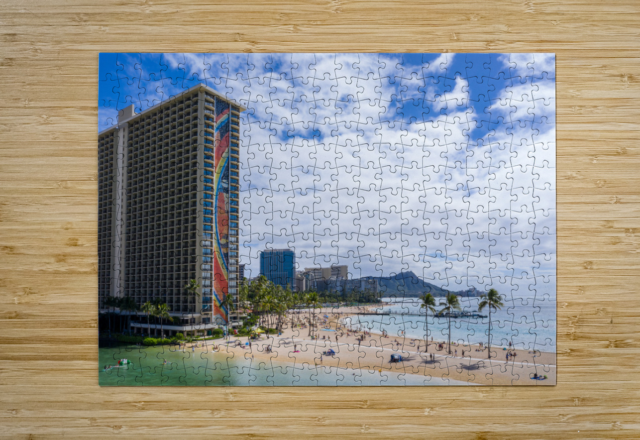 Hilton Hawaiian Village frames the shore in Waikiki Hawaii Steve Heap Puzzle printing
