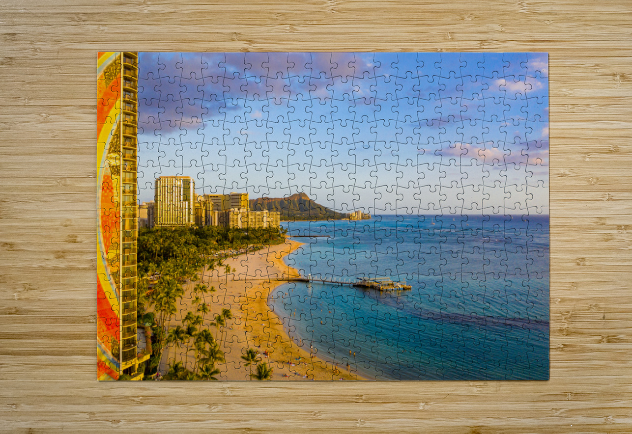 Hilton Hawaiian Village frames the shore in Waikiki Hawaii Steve Heap Puzzle printing