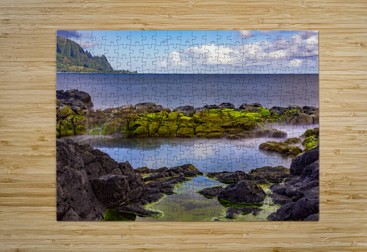 Long exposure image of the pool known as Queens Bath of Kauai Steve Heap Puzzle printing