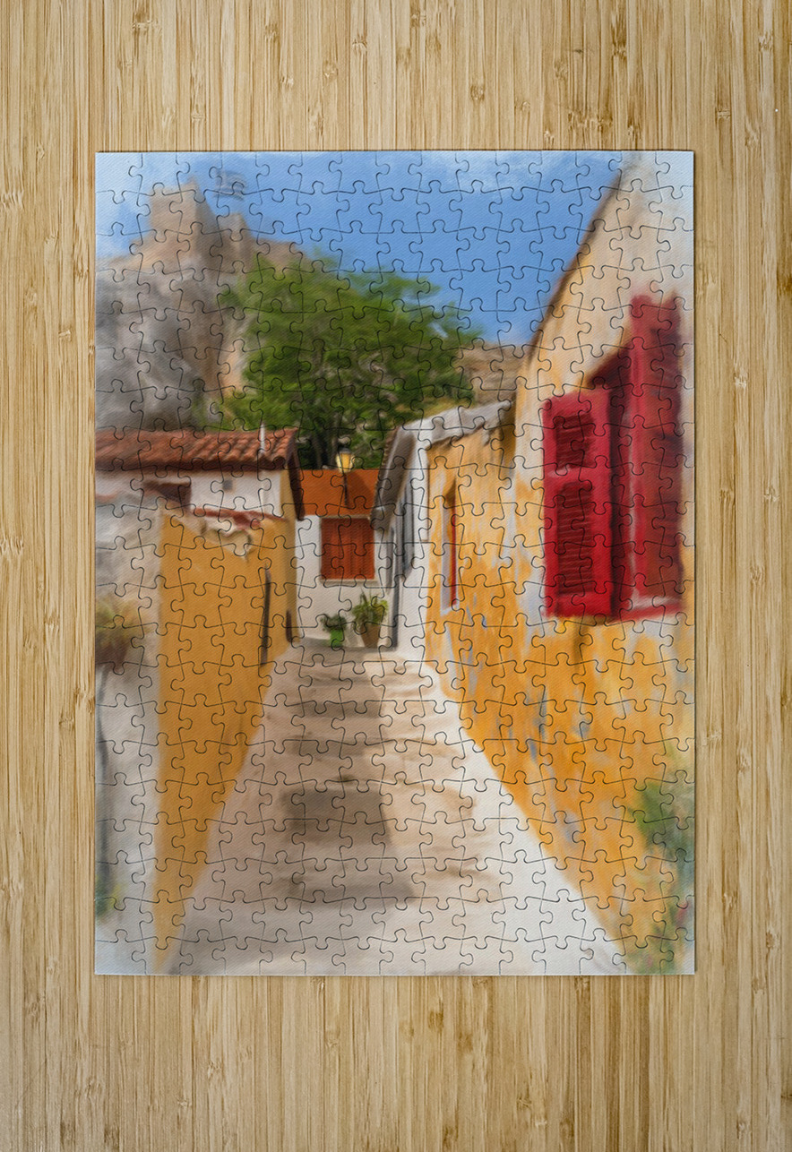 Digital oil painting of Anafiotika in Athens Steve Heap Puzzle printing