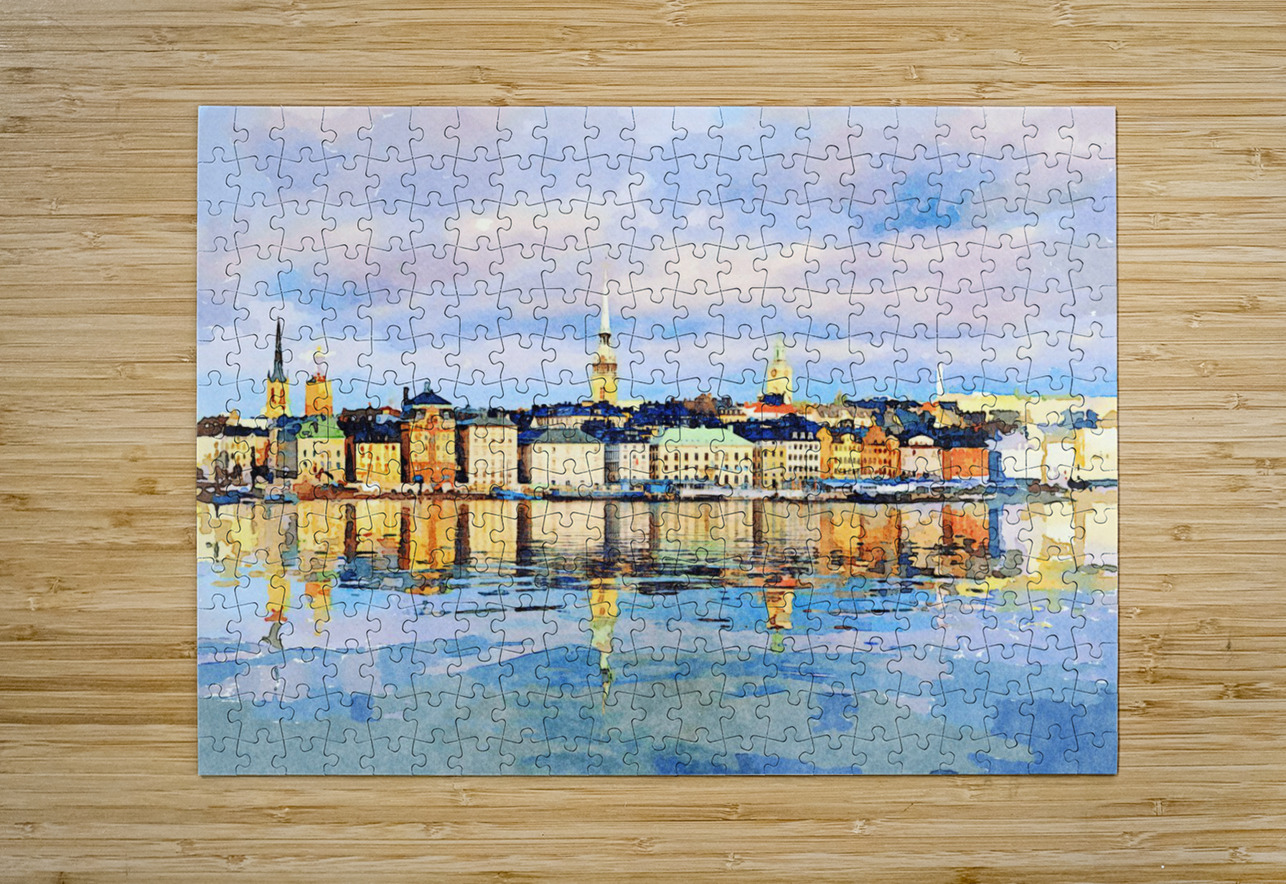 Water color of Gamla Stan in Stockholm Steve Heap Puzzle printing