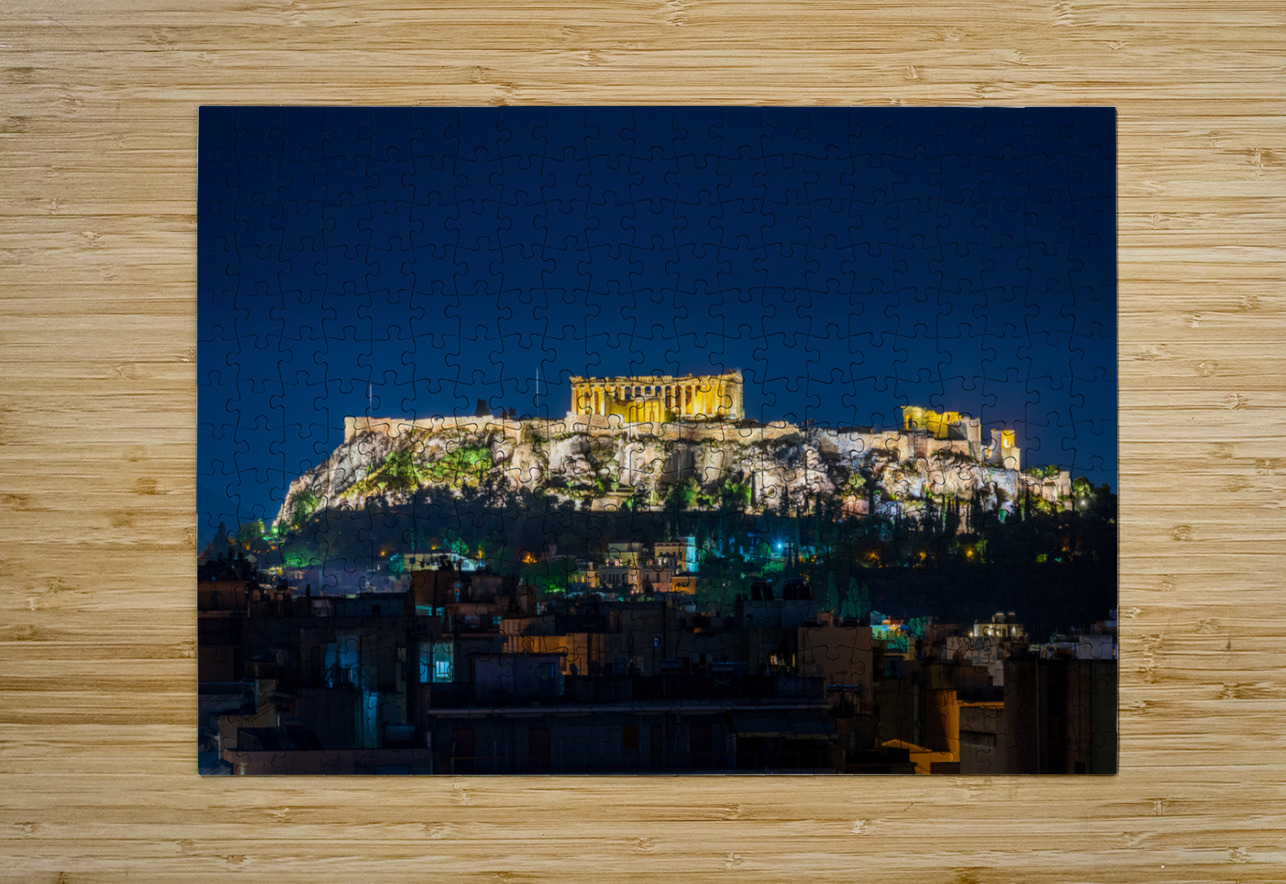Acropolis hill rises above Athens apartments Steve Heap Puzzle printing