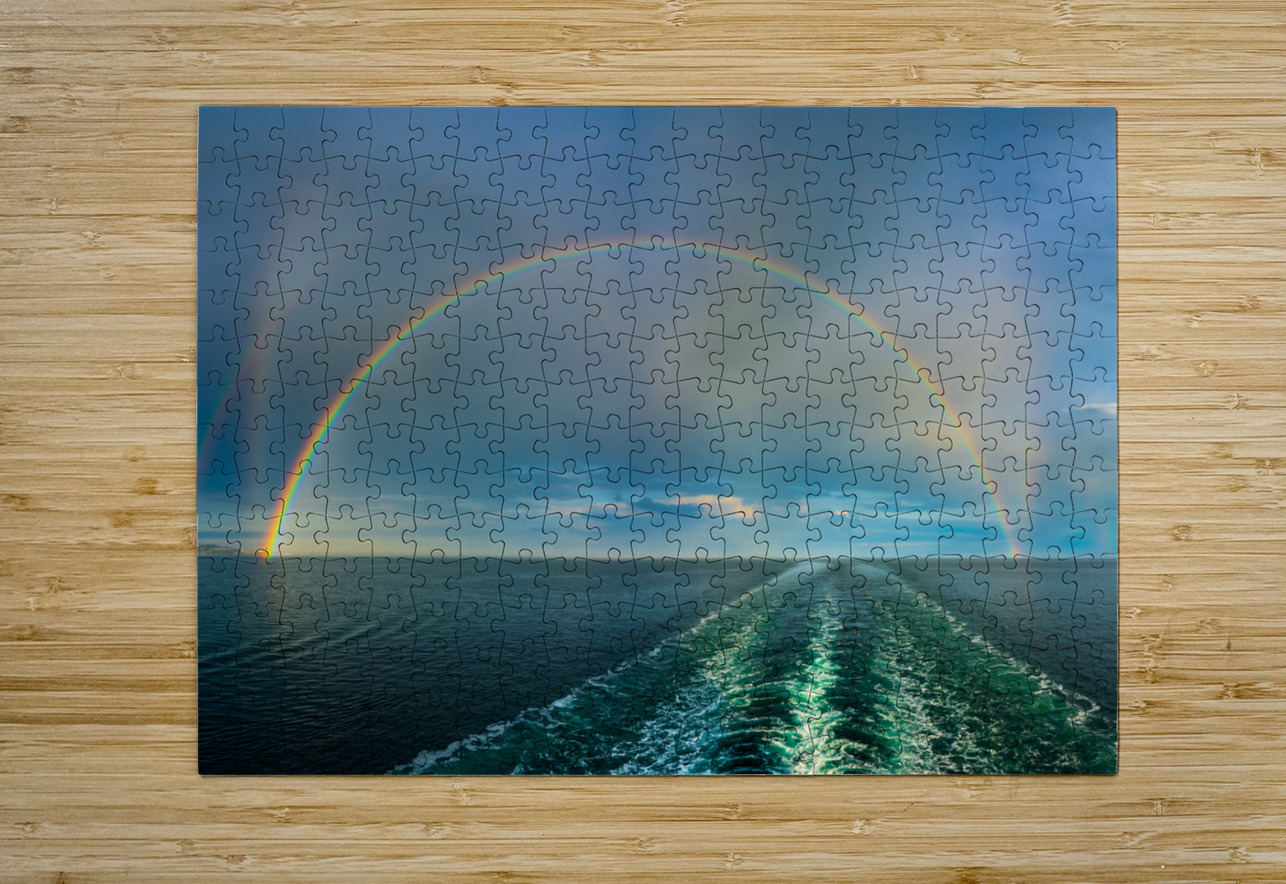 Dramatic double rainbow over wake of ship Steve Heap Puzzle printing