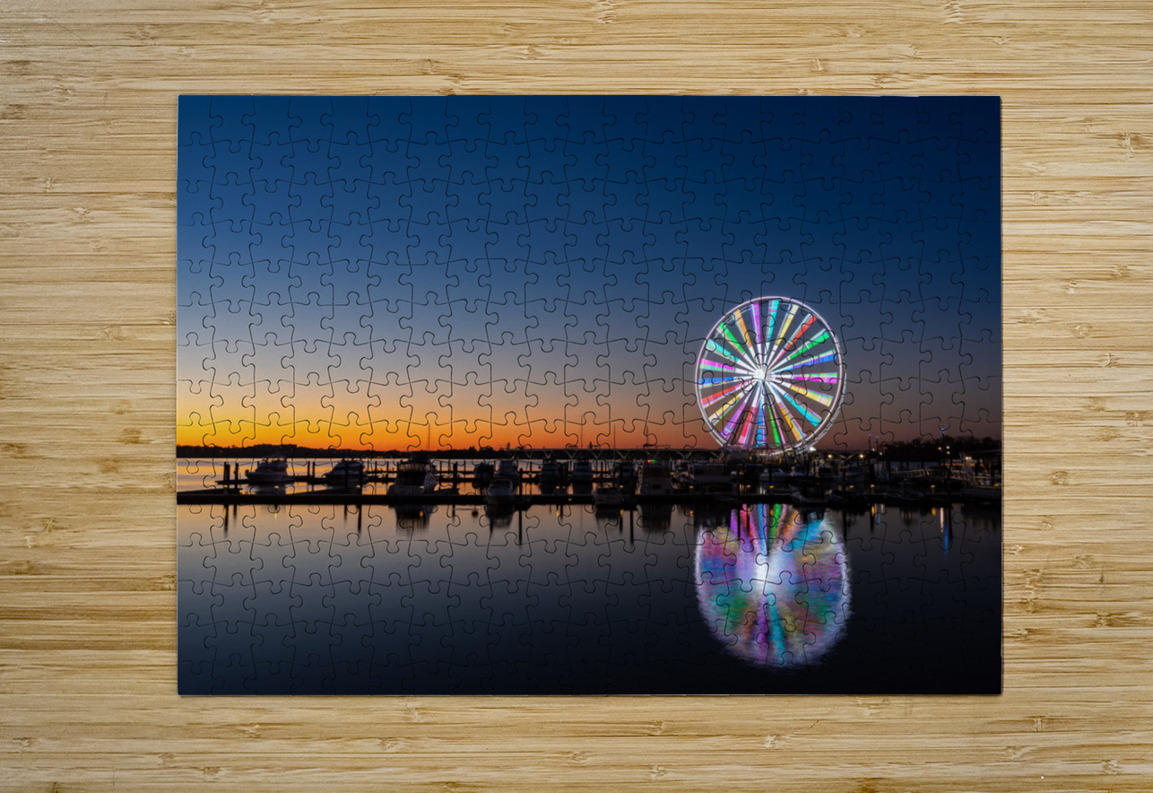 Ferris wheel at National Harbor at sunset Steve Heap Puzzle printing