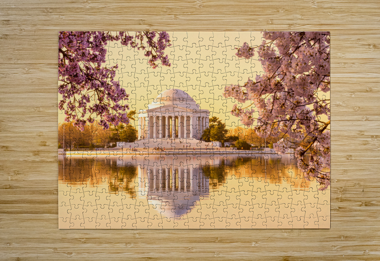Beautiful early morning Jefferson Memorial cherry blossom yellow Steve Heap Puzzle printing