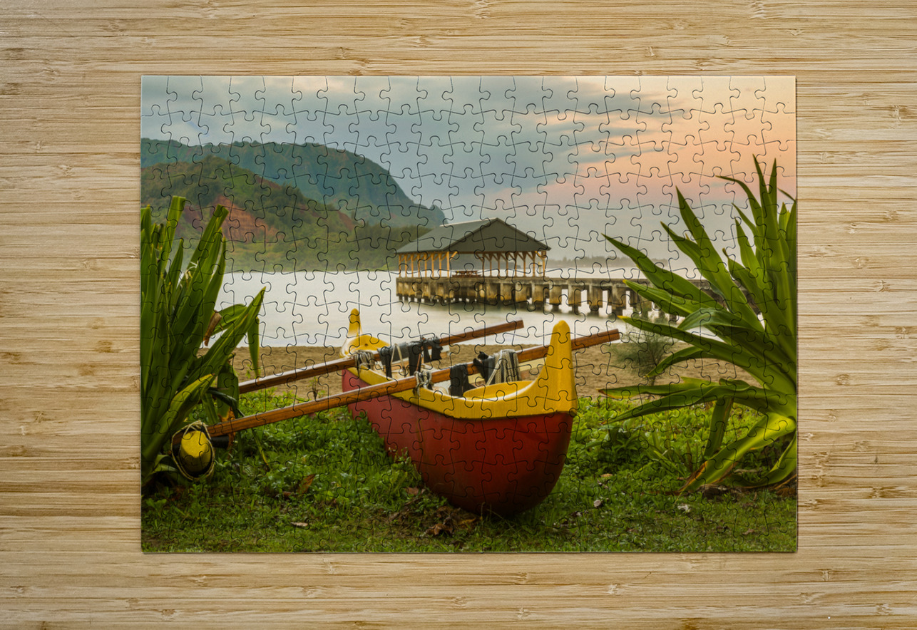 Hawaiian canoe by Hanalei Pier Steve Heap Puzzle printing