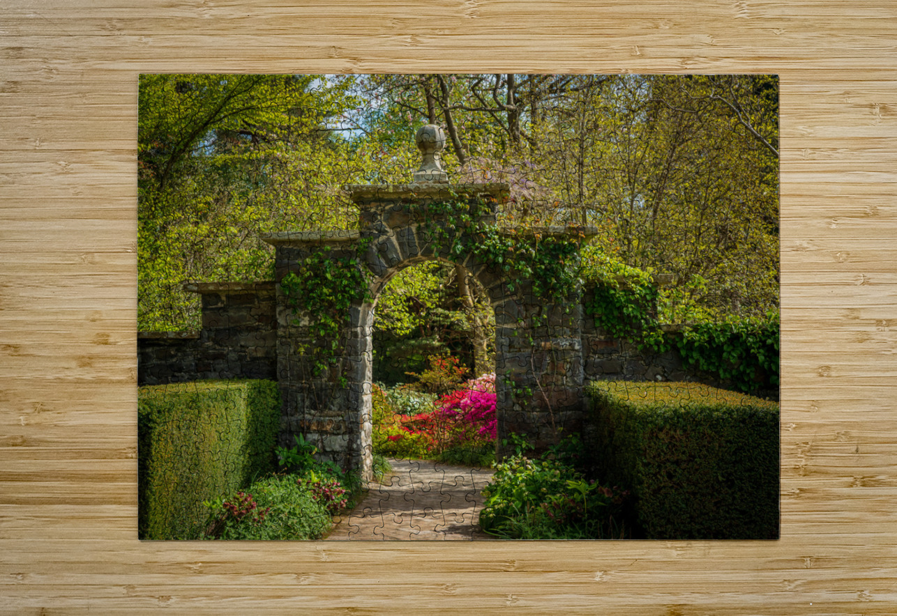 Archway frames Azaleas and Rhododendron trees in spring Steve Heap Puzzle printing