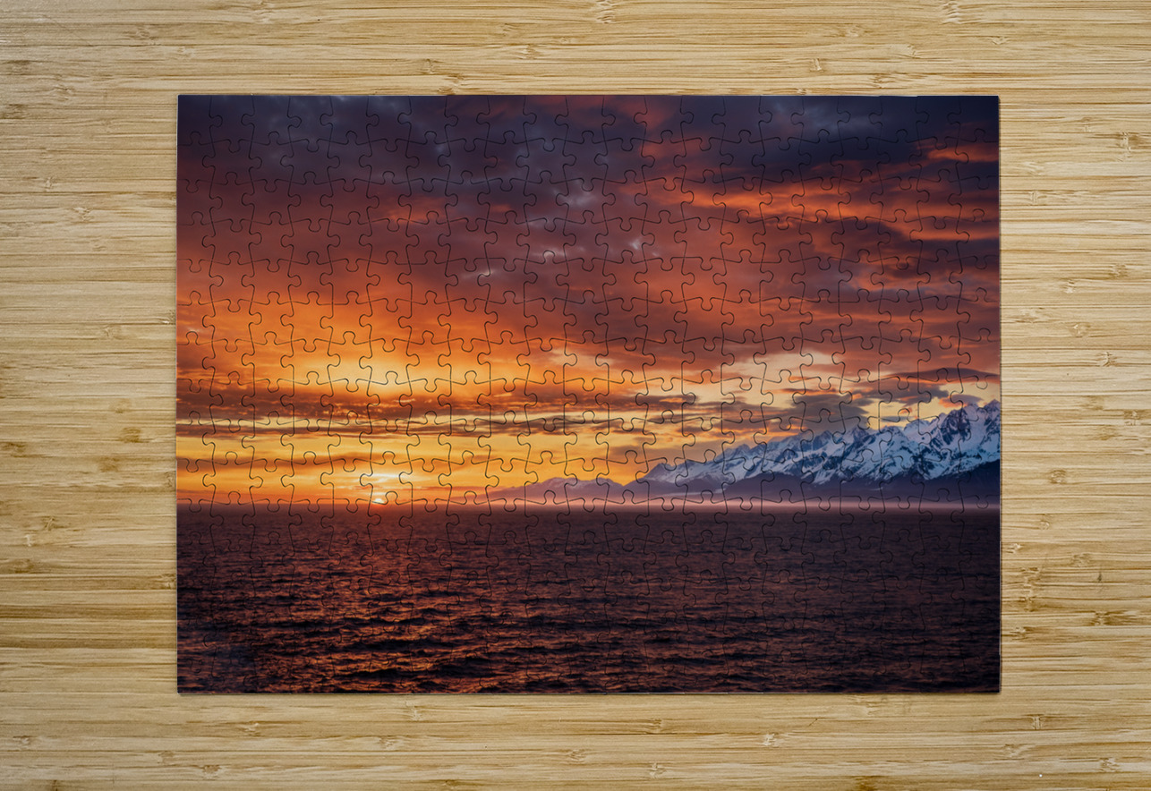 Sunset by Mt Fairweather and the Glacier Bay National Park in Al Steve Heap Puzzle printing