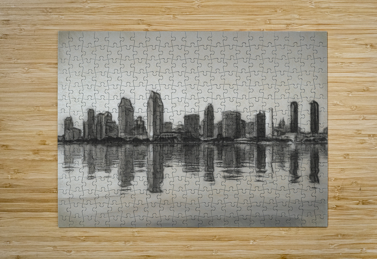 Charcoal San Diego Skyline at sunset from Coronado Steve Heap Puzzle printing