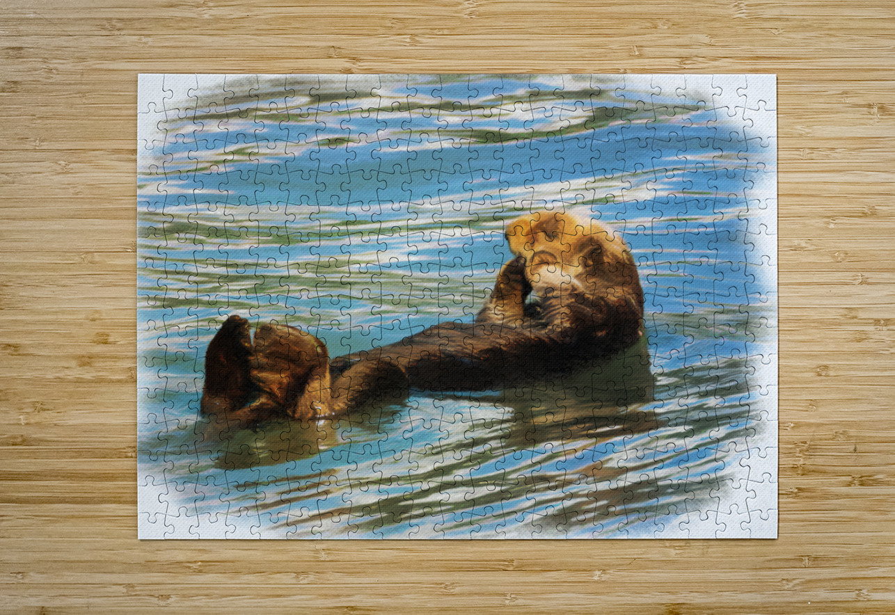 Digital pastel of Sea Otter floating in the sea Steve Heap Puzzle printing