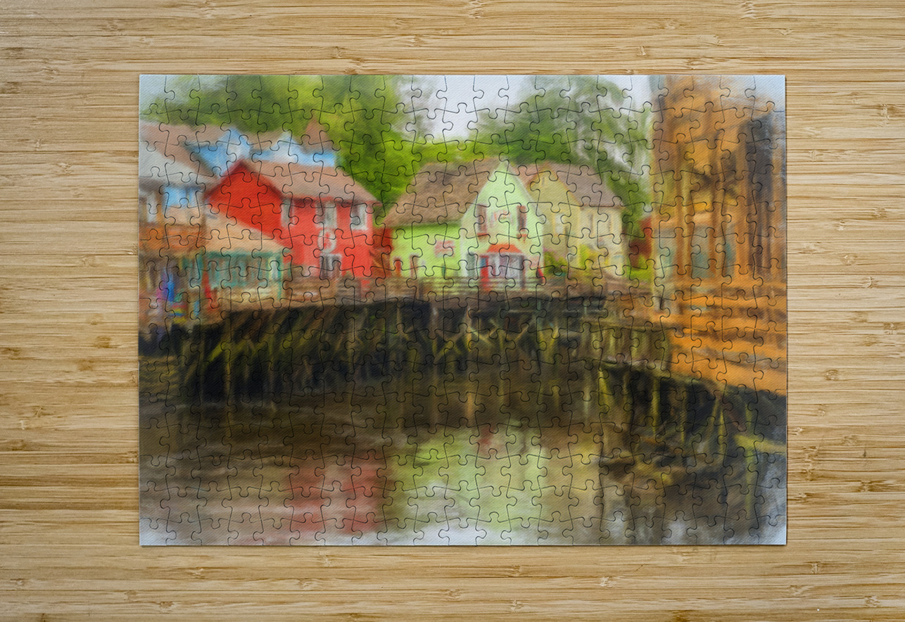 Painting of Creek Street wharf in Ketchikan Alaska Steve Heap Puzzle printing