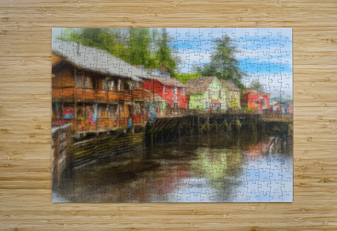 Painting of Creek Street wharf in Ketchikan Alaska Steve Heap Puzzle printing