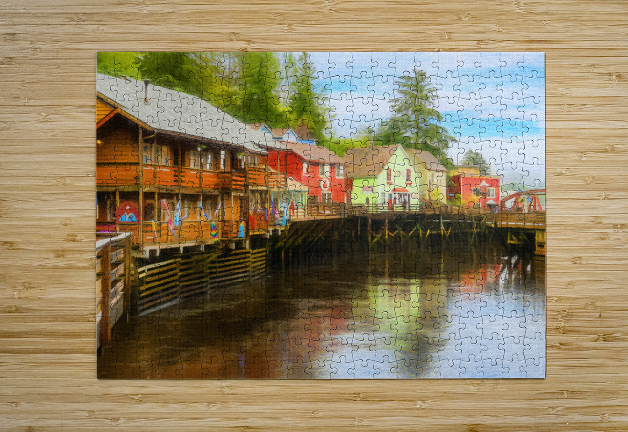 Painting of Creek Street wharf in Ketchikan Alaska Steve Heap Puzzle printing