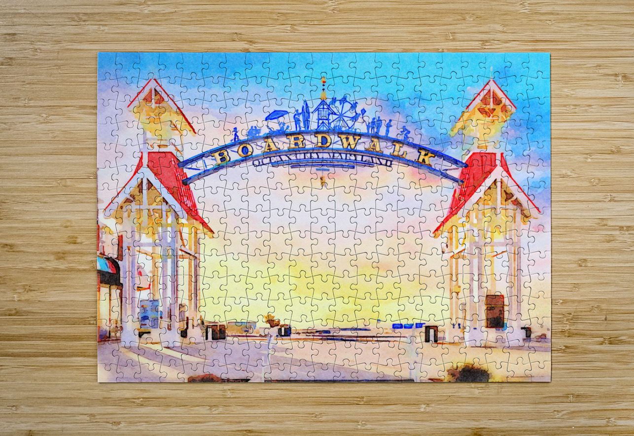 Water color of Ocean City boardwalk at sunrise Steve Heap Puzzle printing