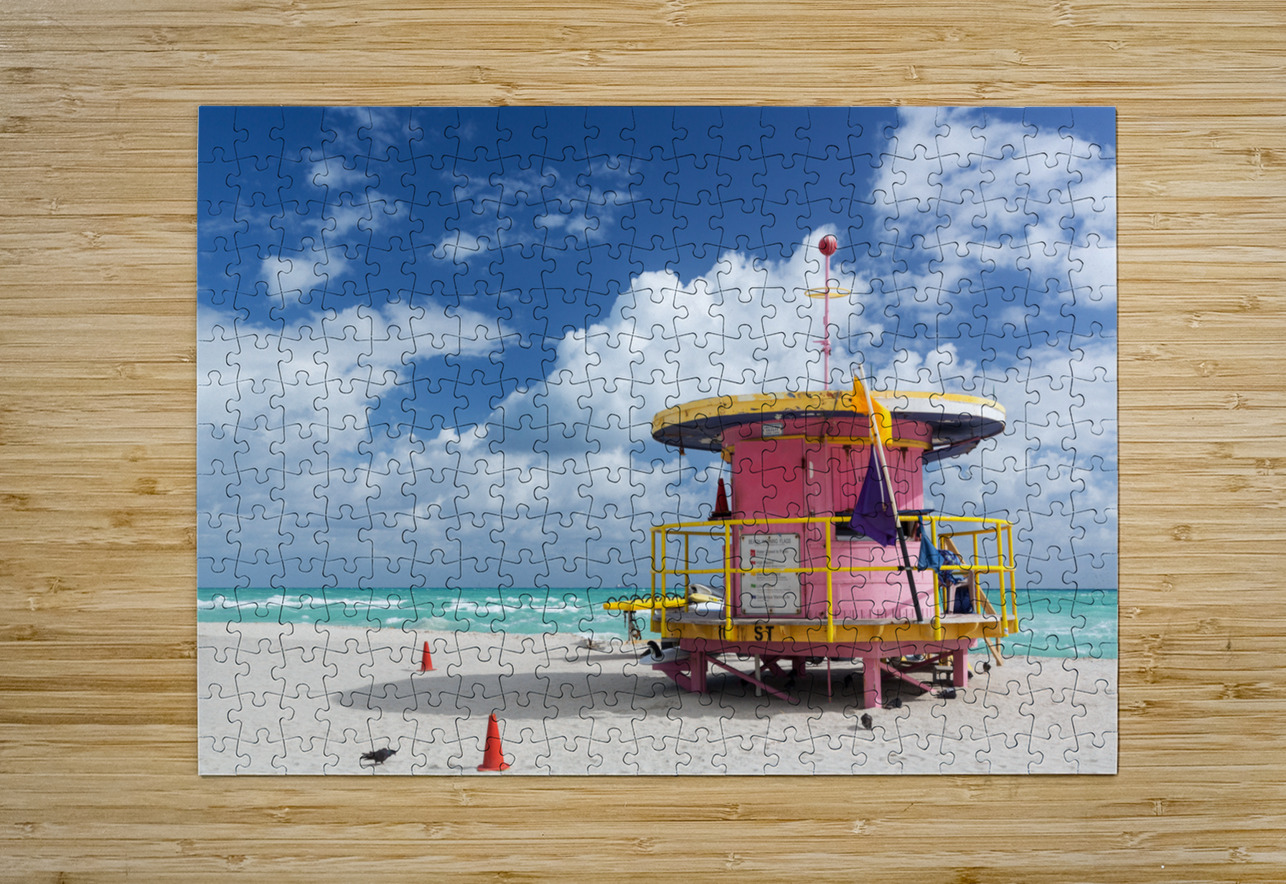 Round pink lifeguard station on Miami beach Steve Heap Puzzle printing