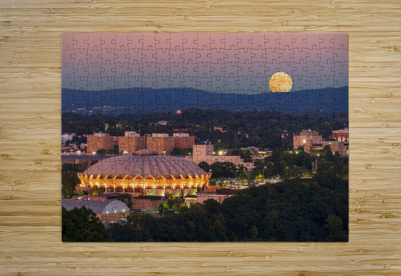 Moon rising above the Coliseum at WVU Steve Heap Puzzle printing