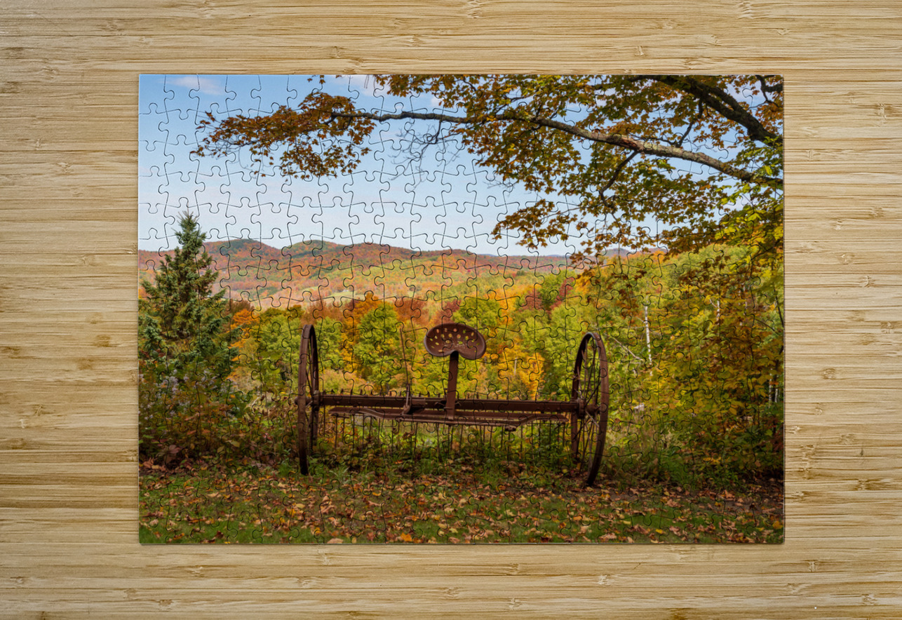 Horse drawn rake by fall colors in Vermont Steve Heap Puzzle printing