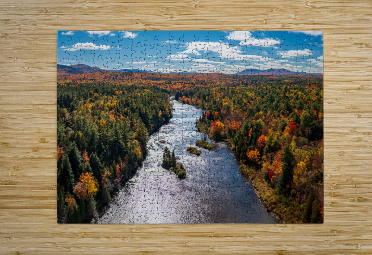 Saranac river flows through multi-colored fall landscape in Adir Steve Heap Puzzle printing