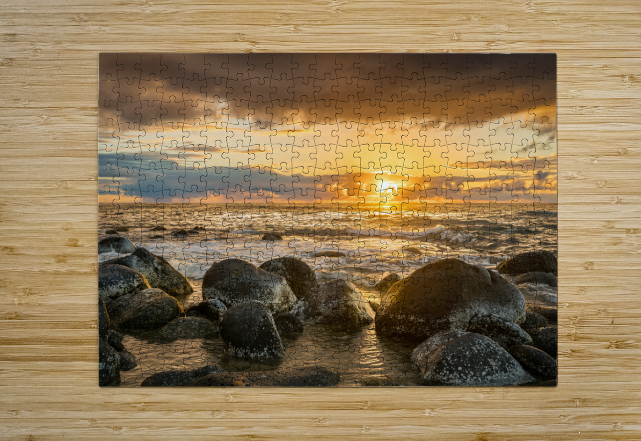 Sunset over rocks from Kee Beach Steve Heap Puzzle printing