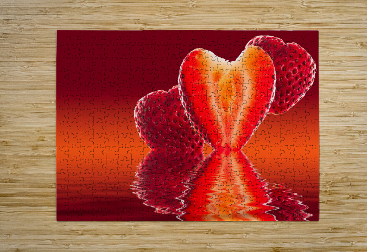 Fresh sliced strawberry in heart shape reflected Steve Heap Puzzle printing