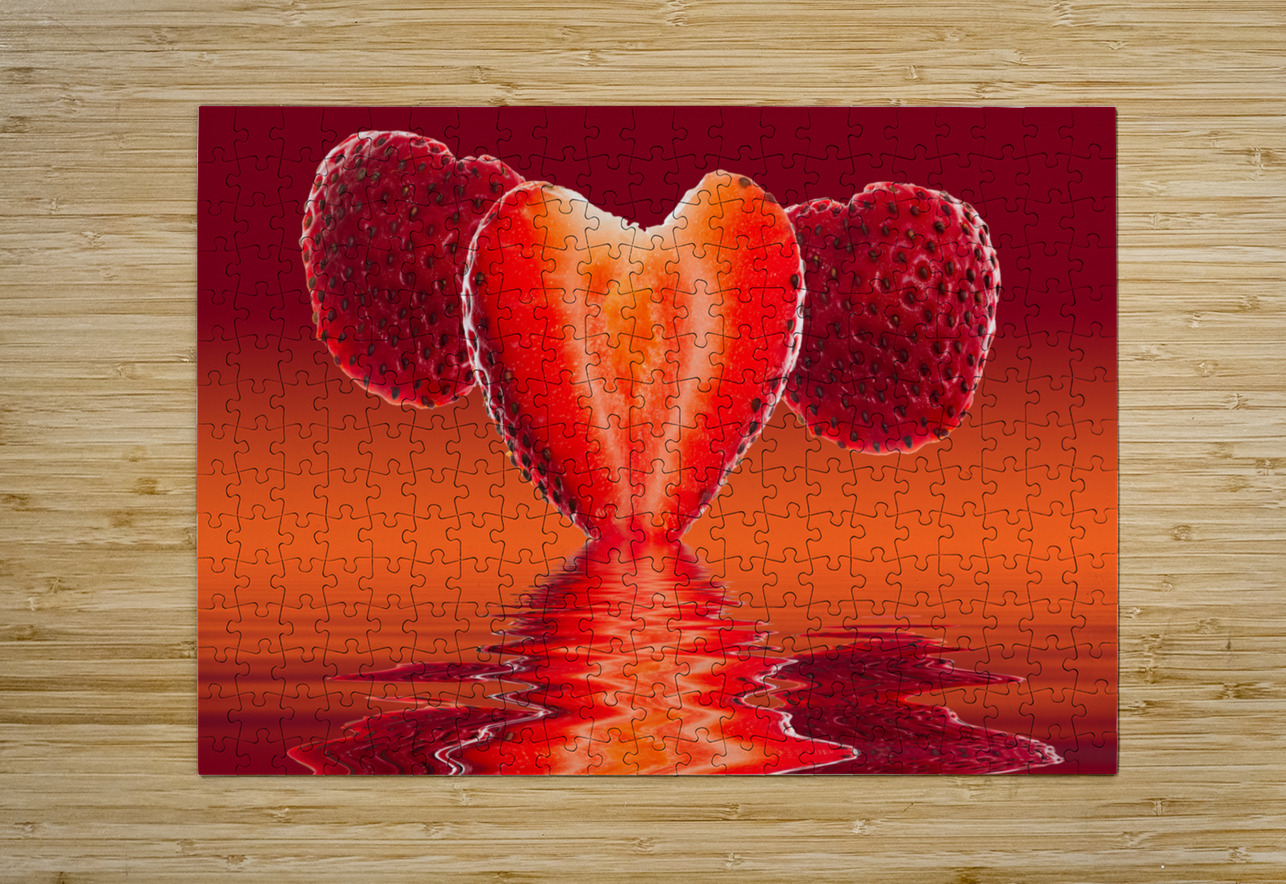 Fresh heart shaped strawberry reflected Steve Heap Puzzle printing