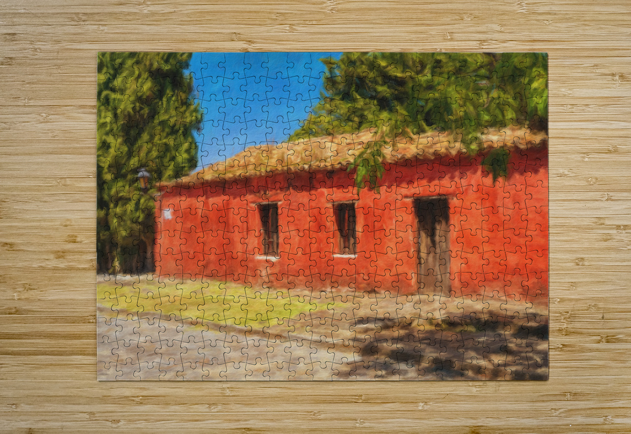 Oil painting of red house in Colonia del Sacramento Steve Heap Puzzle printing