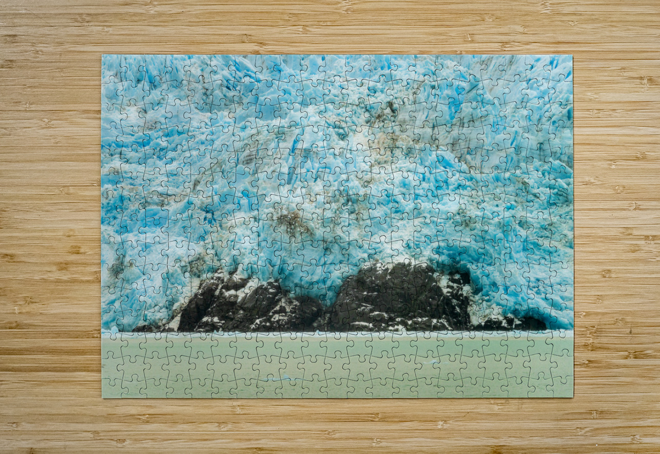 Amalia Glacier towers over large rocks and trees in Patagonia Steve Heap Puzzle printing