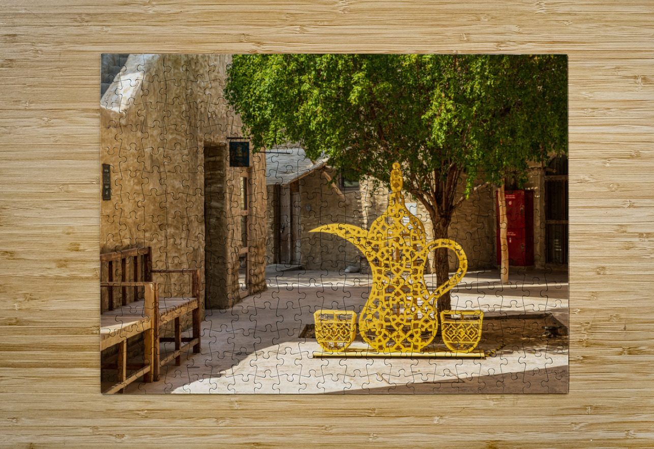 Traditonal arabian coffee in the souk in the Old City in Al Seef Steve Heap Puzzle printing