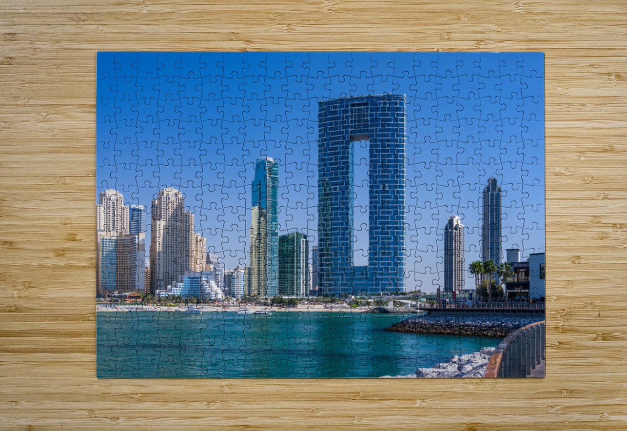 Skyline of hotels and apartments in JBR Beach from Bluewaters is Steve Heap Puzzle printing