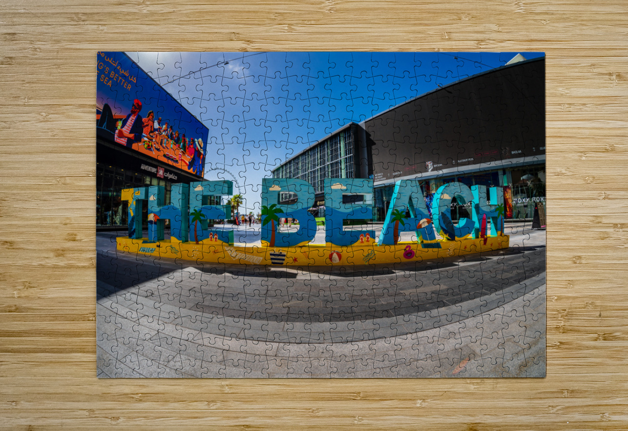Colorful The Beach sign on main street of JBR district of Dubai Steve Heap Puzzle printing
