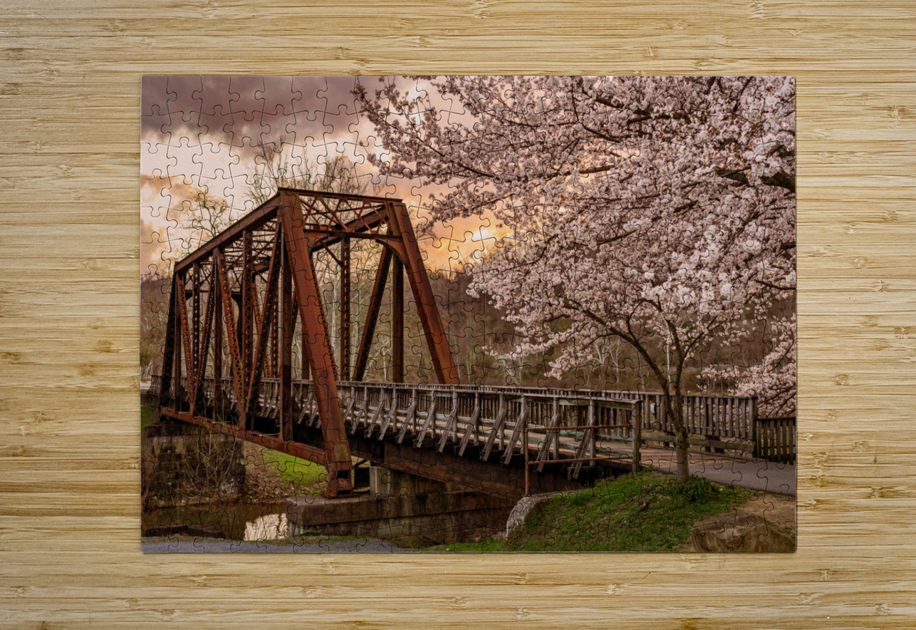 Sunset behind cherry blossoms in Morgantown WV Steve Heap Puzzle printing