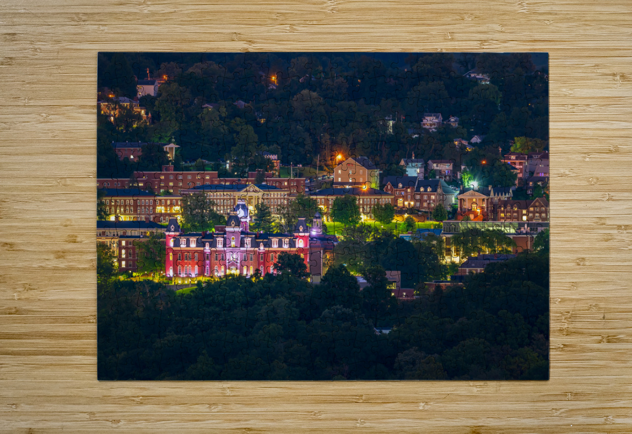 Downtown campus of West Virginia university at nightfall Steve Heap Puzzle printing