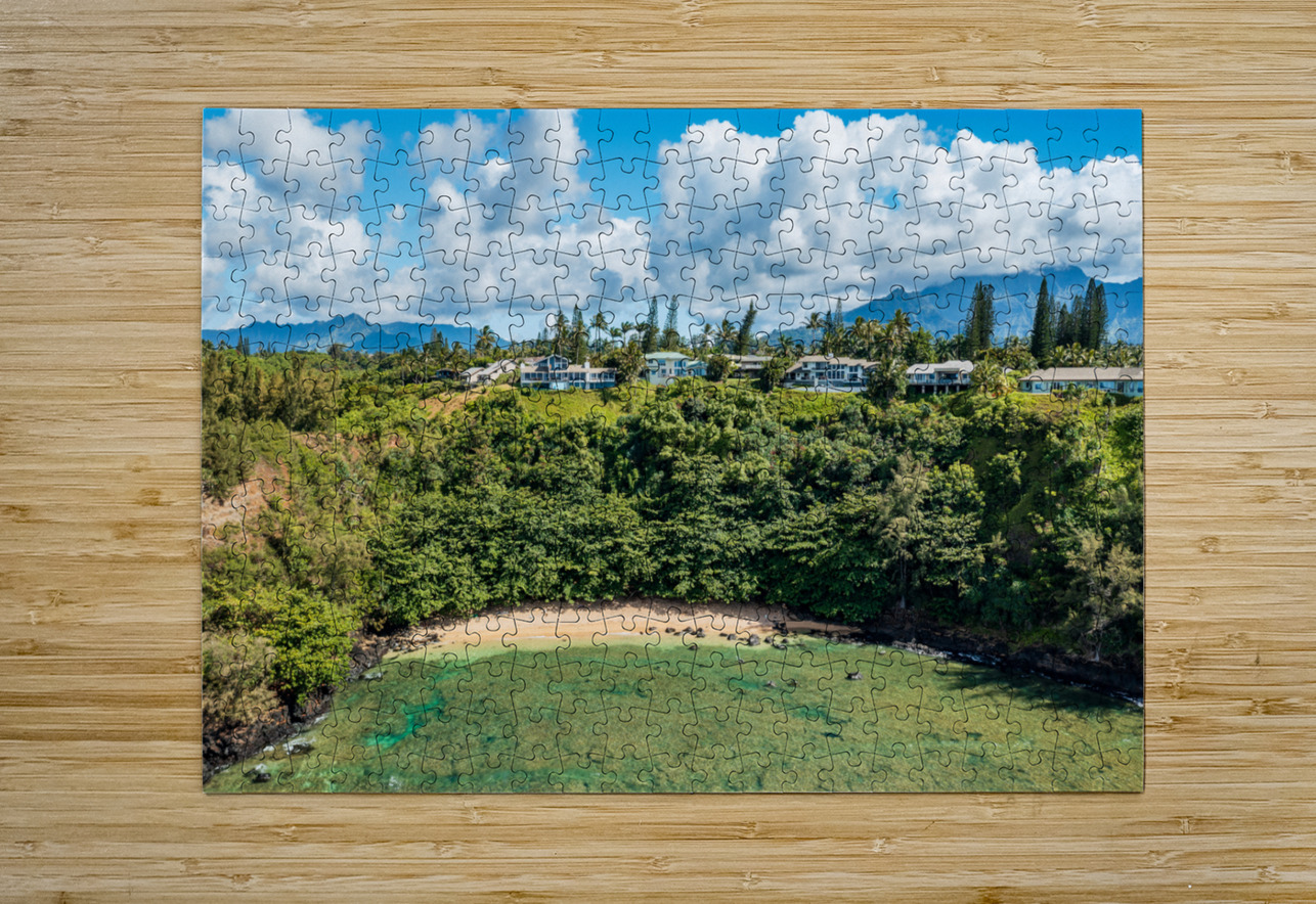 Aerial overview of Sealodge beach in Princeville on Kauai Steve Heap Puzzle printing