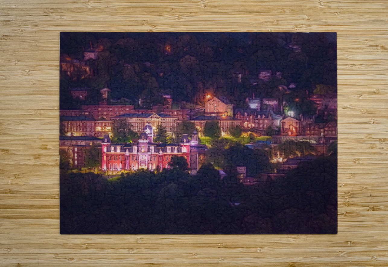 Pastel drawing campus of West Virginia university at night Steve Heap Puzzle printing