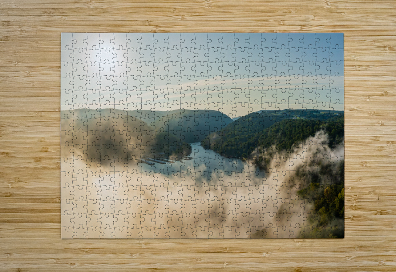 Mist rises from Cheat Lake in the early morning as the sun rises Steve Heap Puzzle printing