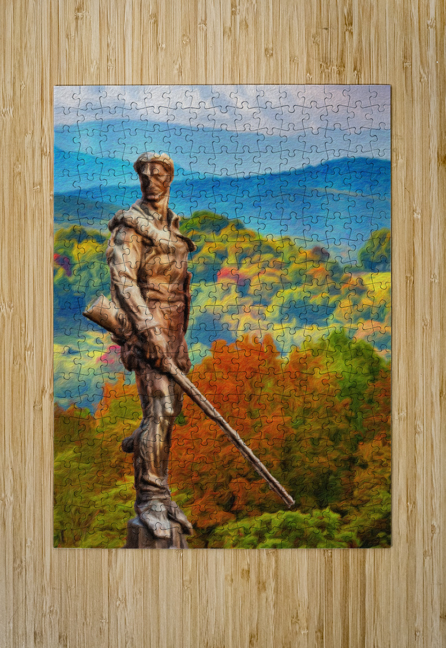 WVU Mountaineer statue painting in the fall in West Virginia Steve Heap Puzzle printing