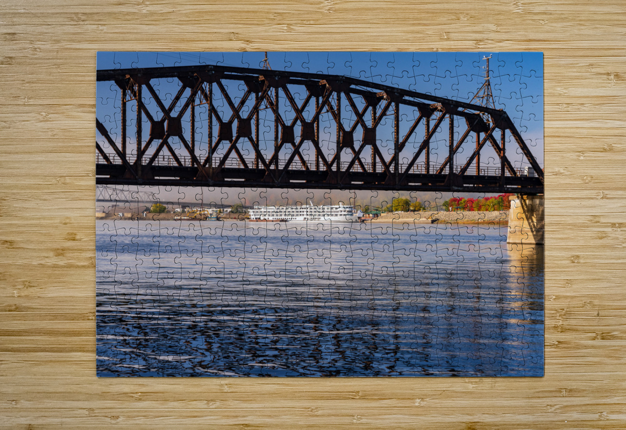 River cruise boat docked in Dubuque IA under Railroad bridge Steve Heap Puzzle printing