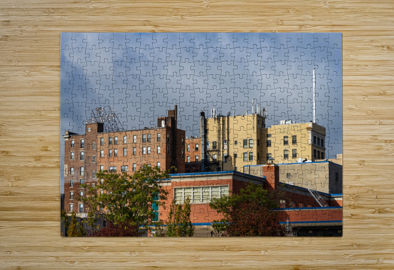 Cityscape of Burlington in Iowa from the Mississippi river Steve Heap Puzzle printing