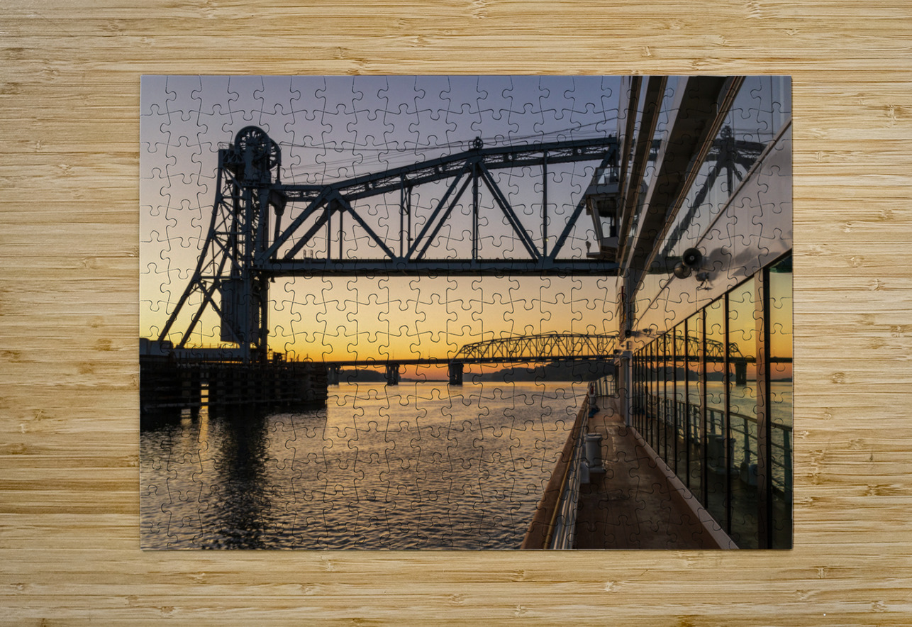 River cruise boat sails under Wabash Railroad bridge Steve Heap Puzzle printing