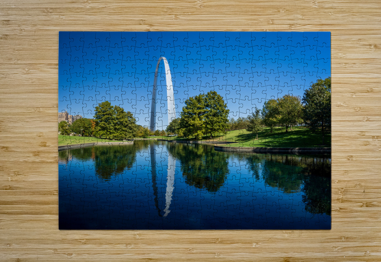 Gateway Arch of St Louis Missouri reflecting in the lake Steve Heap Puzzle printing